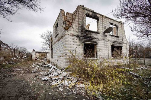 Ukraine Nov 2022, scenes of destruction in the town of Makariv, an hour's drive from Kiev