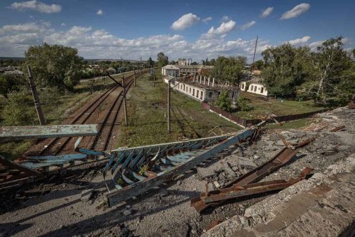 Ukraine, September 2022.The Ukrainian city of Izium (Izyum) is related  with the mass burial site discovered near by. But there are people still living there. Russia heavily bombarded the town. In  September, its forces left the area leaving behind destroyed infrastructure and a population with no food and no water and under shock.