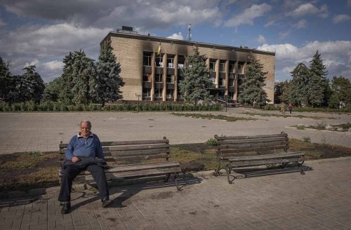 Ukraine, September 2022.The Ukrainian city of Izium (Izyum) is related  with the mass burial site discovered near by. But there are people still living there. Russia heavily bombarded the town. In  September, its forces left the area leaving behind destroyed infrastructure and a population with no food and no water and under shock.