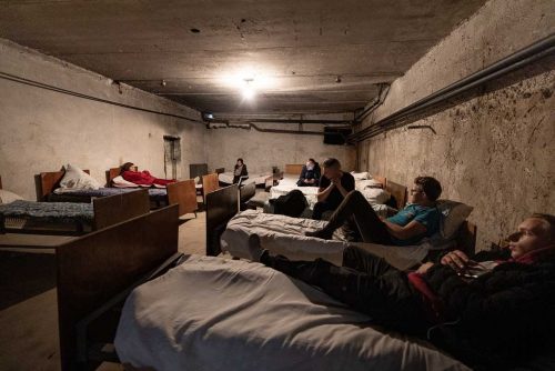 Ukraine, September 2022.Boys inside a shelter during an air raid warning. During the numerous missile attacks carried out by Russians after their retreat from the Izjum region, missile alarms sounded throughout the country.