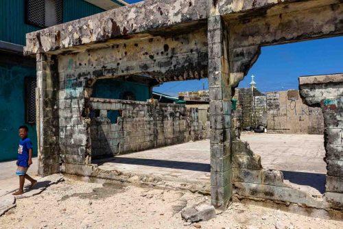 Ebeye, Marshalls Islands, July 2023 The main income for Ebeye residents is from the relatively small number of people employed on the Kwajalein military base. The money earned supports the population of around 15,000 on 80 acres (32 hectacres) of land. Over 50% of the population is estimated to be under the age of 18, and Ebeye is one of the most densely populated places in the world.