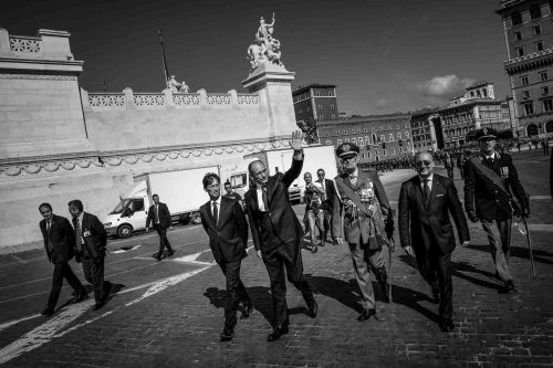 Rome, Italy, 2013. Enrico Letta Italian Prime Minister wolking in the street of Rome.