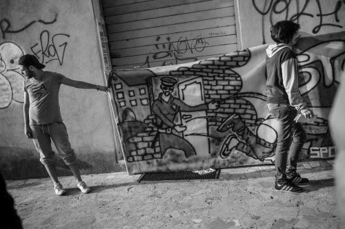 Rome Italy, squatters with no home occupyng an empty building.