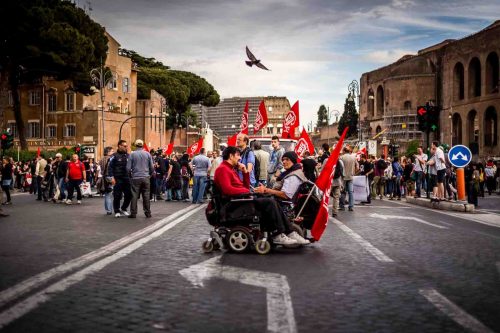 Rome, Italy, May  2014.Demonstration against the house plan and the jobs act. Several families camped in the center of Rome