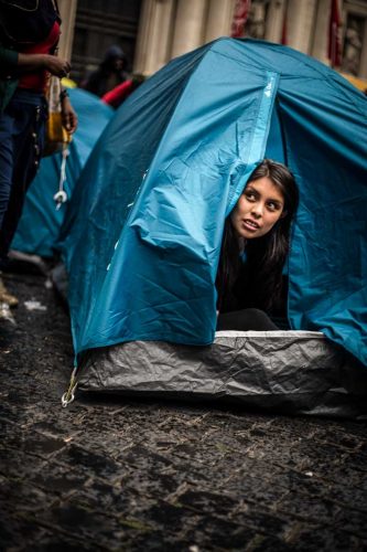 Rome, Italy, may 2014. Protesters camping in front of the Italian Parliament. At the base of the protest the rule that it is not possible to connect electricity and gas for those illegally occupying a house.