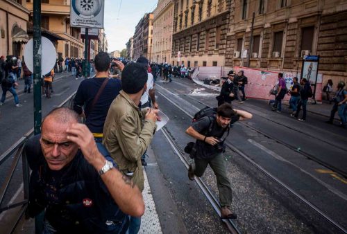 Rome Italy oct 2013. Protest against unemployment, government cuts and construction projects they say take money away from social services.
Organizers estimated that 70,000 people took part in the protest, while authorities placed the number closer to 50,000.