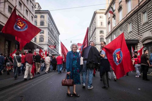 Rome Italy oct 2013. Protest against unemployment, government cuts and construction projects they say take money away from social services.
Organizers estimated that 70,000 people took part in the protest, while authorities placed the number closer to 50,000.