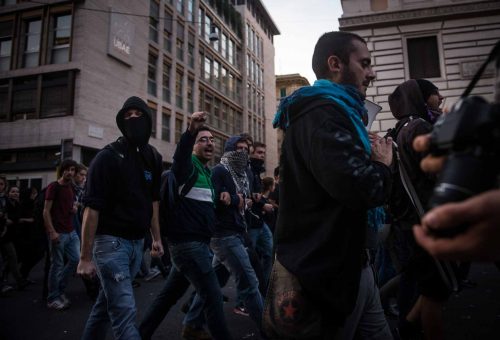 Rome Italy oct 2013. Protest against unemployment, government cuts and construction projects they say take money away from social services.
Organizers estimated that 70,000 people took part in the protest, while authorities placed the number closer to 50,000.